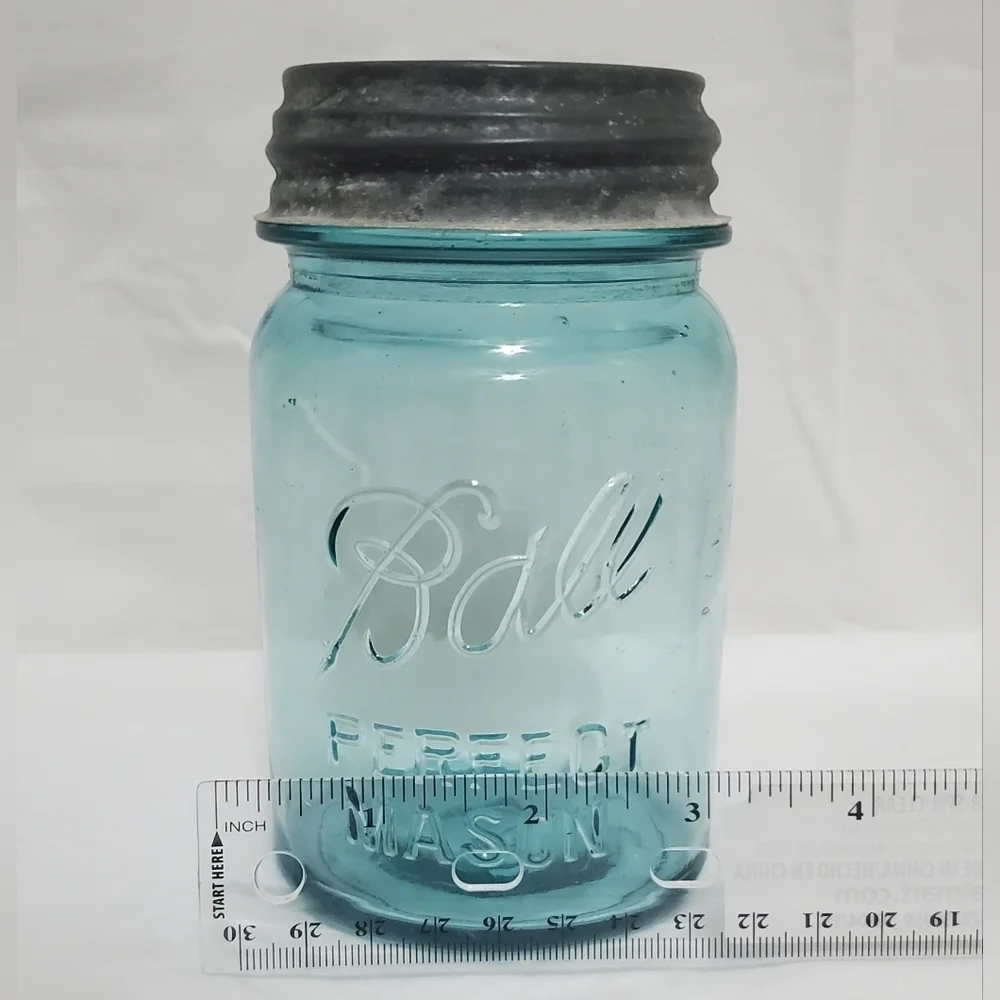 Vintage Ball Perfect Mason Aqua Glass Pint Jar #9